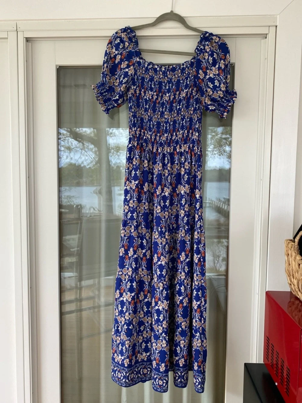 Max Studio Royal Blue Floral Smocked Maxi Dress